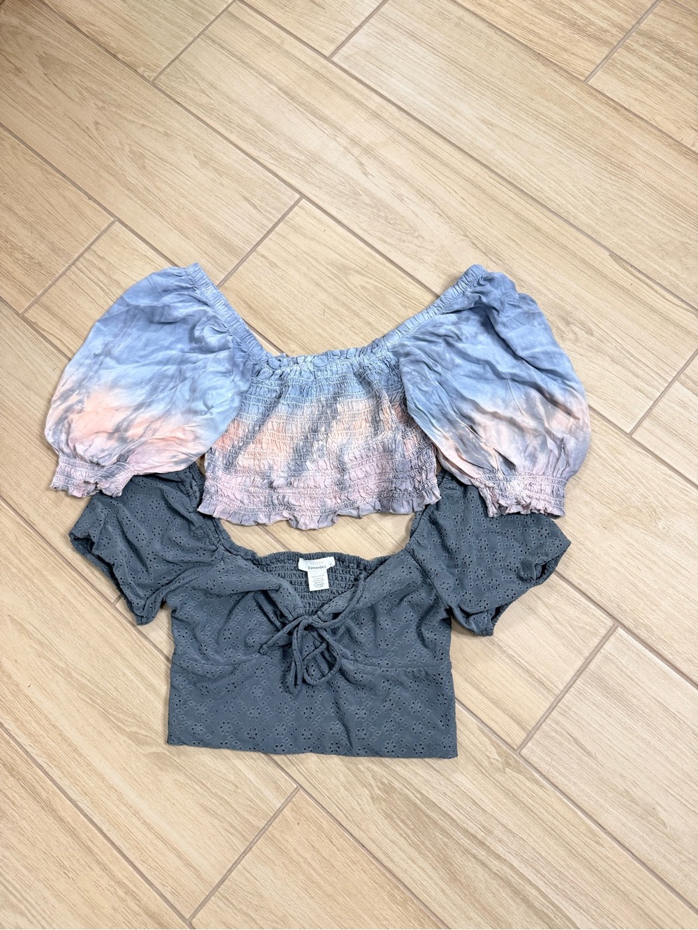 Bundle Off Shoulder Crop Tops Puff Sleeve Boho Festival Tie Dye Gray Size L